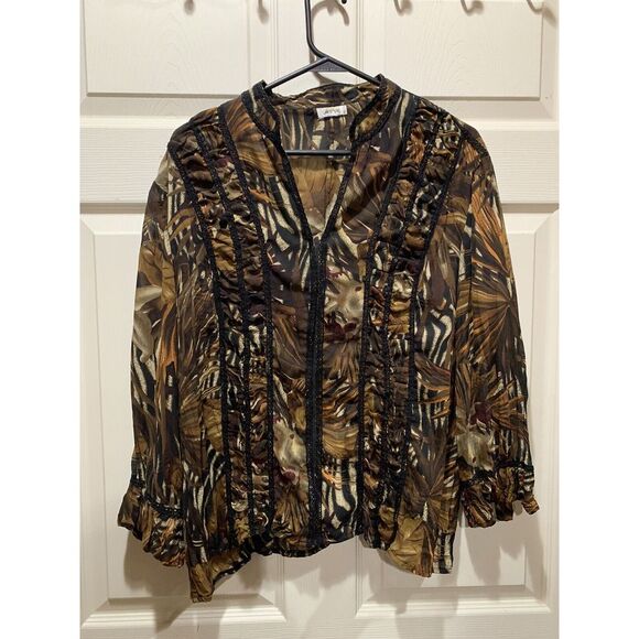 Jaipur Tops - Jaipur Woman's Long Sleeve Button Down‎ Woven Blouse Size L